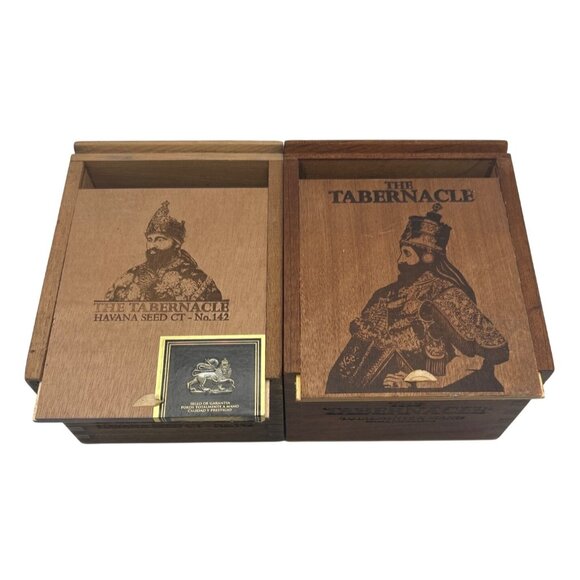 Wooden Cigar Box Set of 2 The Tabernacle Havana Lids Slide Cuban Different Sizes - Picture 1 of 8